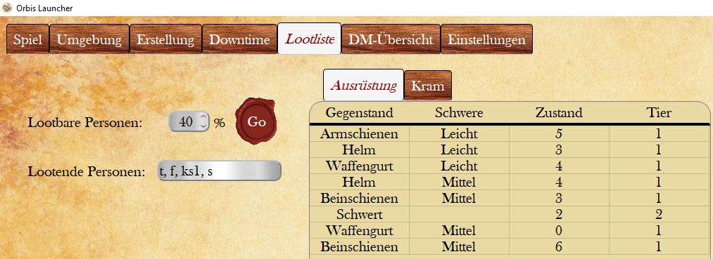 Vorschau der Ausrüstung des Loots.