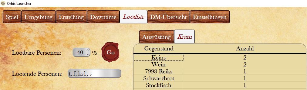 Vorschau über den Kram innerhalb des Loots.