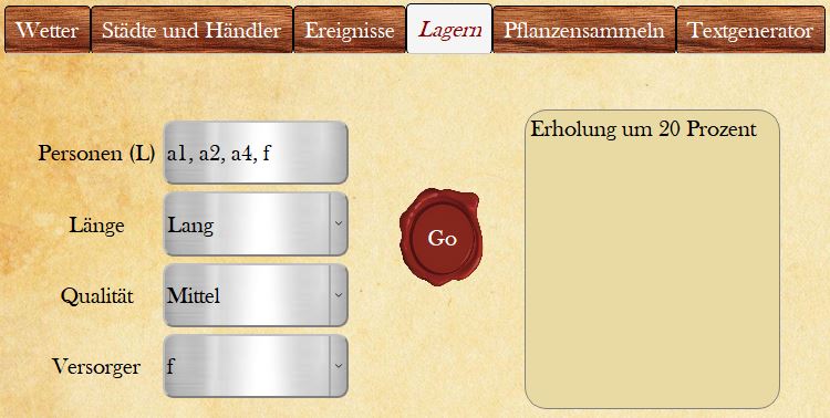 Eine Liste an Charakteren, die sich aufgrund des Lagerns um 20% erholt.