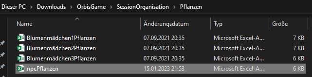 Eine Beispielauswahl für die Bedingungen des Pflanzensammelns für einen Npc mit dem Ergebnis der gefundenen Pflanzen.