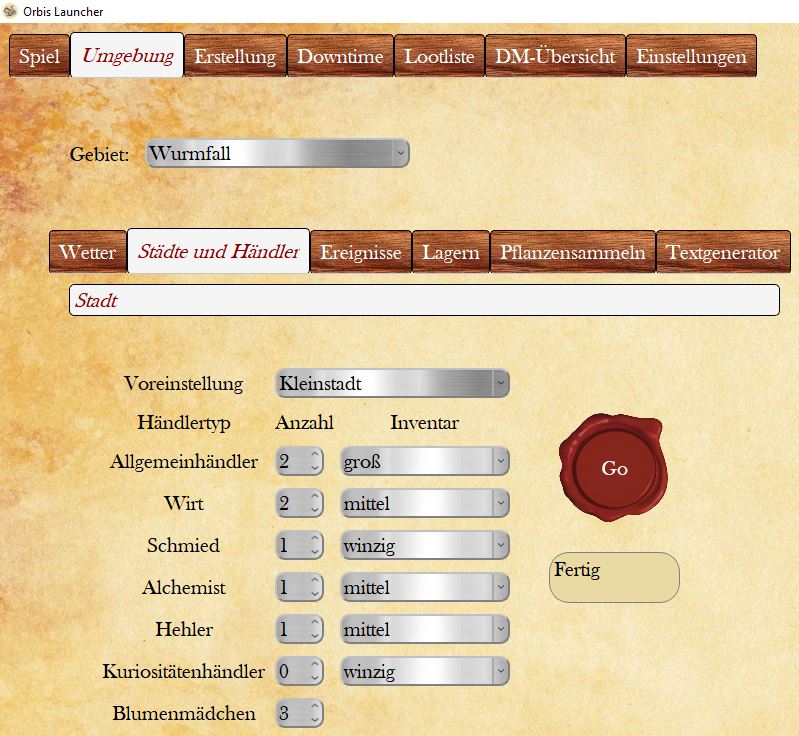 Die Erstellung einer Kleinstadt mit den vorgegebenen Parametern.